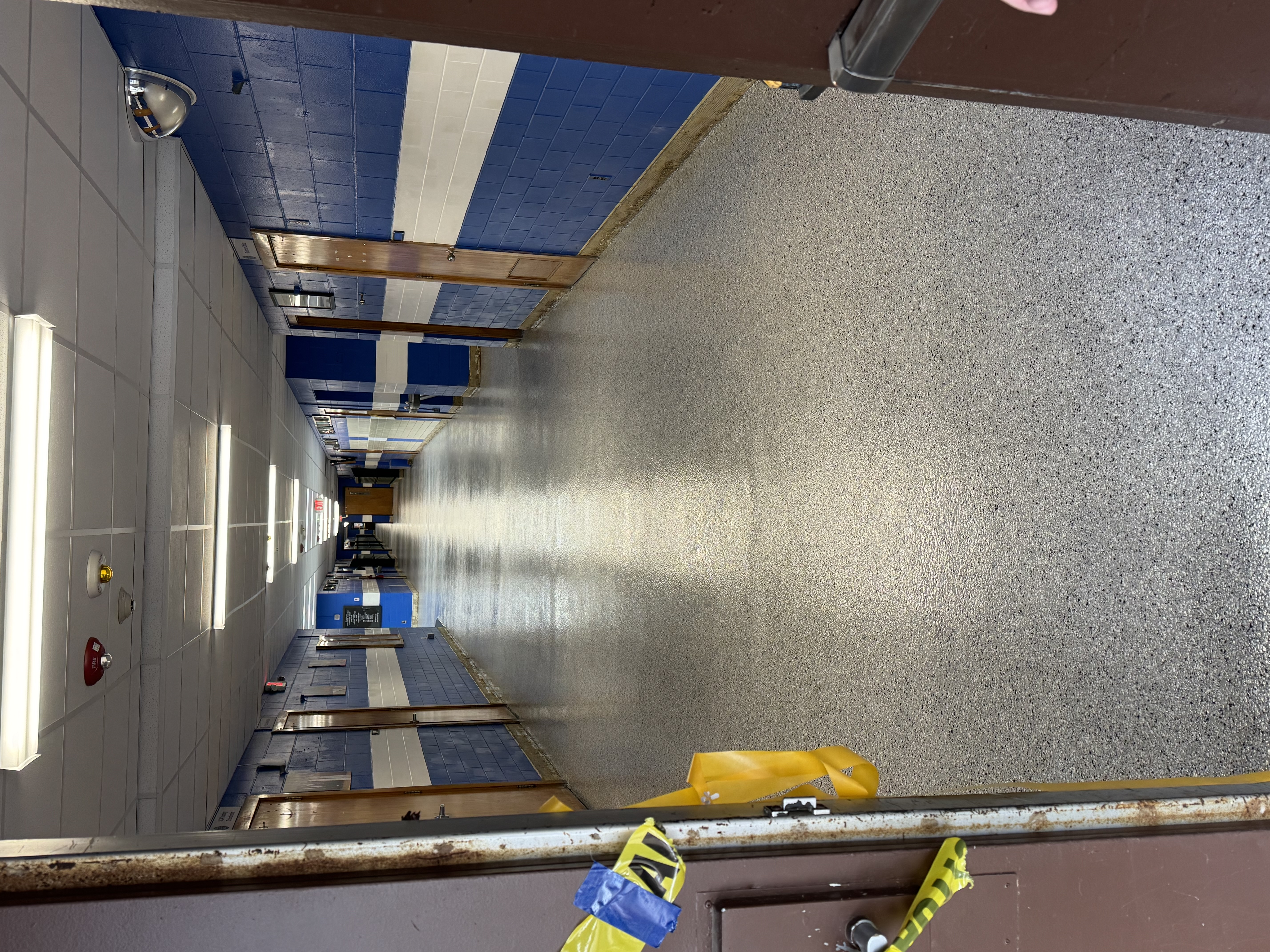 School hallway floor after flake system installation