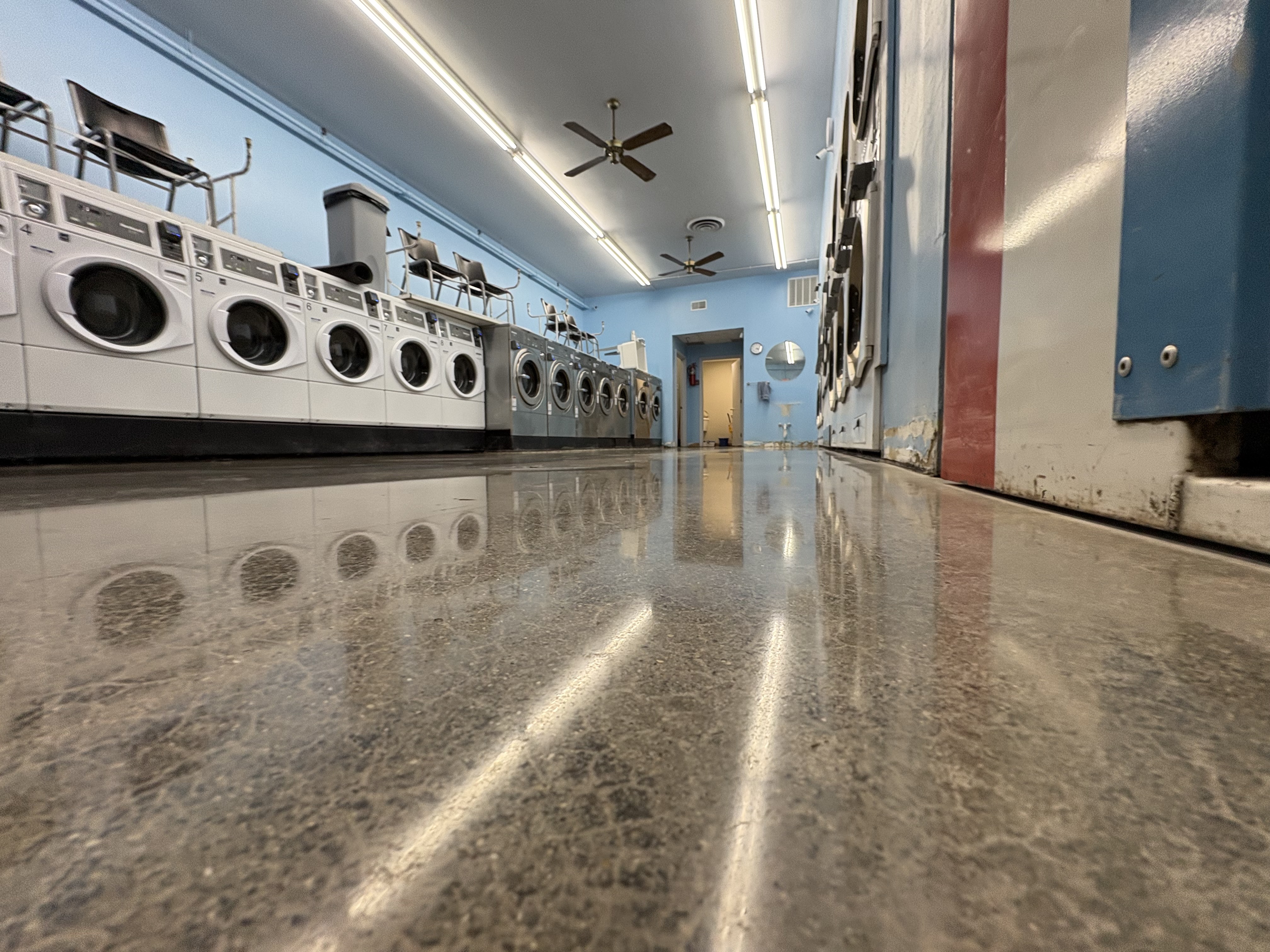 Polished concrete laundromat floor