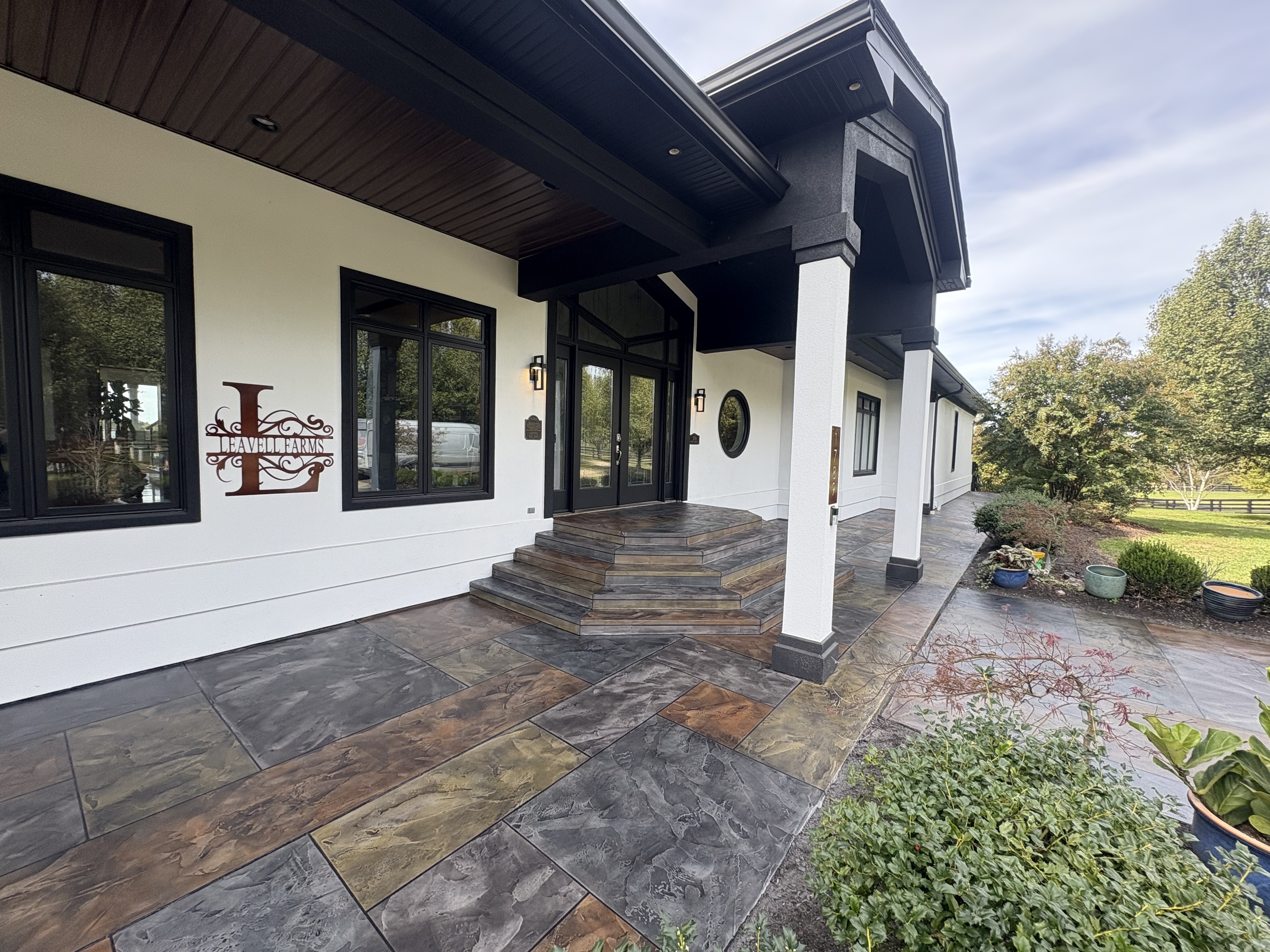Decorative overlay on front entrance steps and patio
